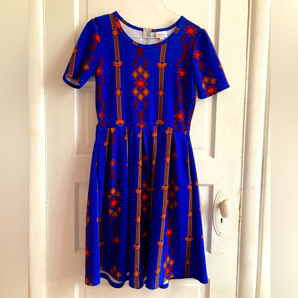 Royal Blue A-Line Patterned Dress